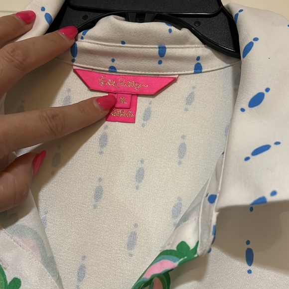 Lilly Pulitzer tavia top blouse XL white green work - Picture 8 of 9